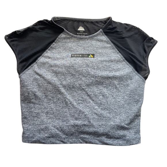 Vibrant Fit Athletic Cropped Top Mesh Back Cap Short Sleeve Heather Gray Medium - Picture 1 of 5